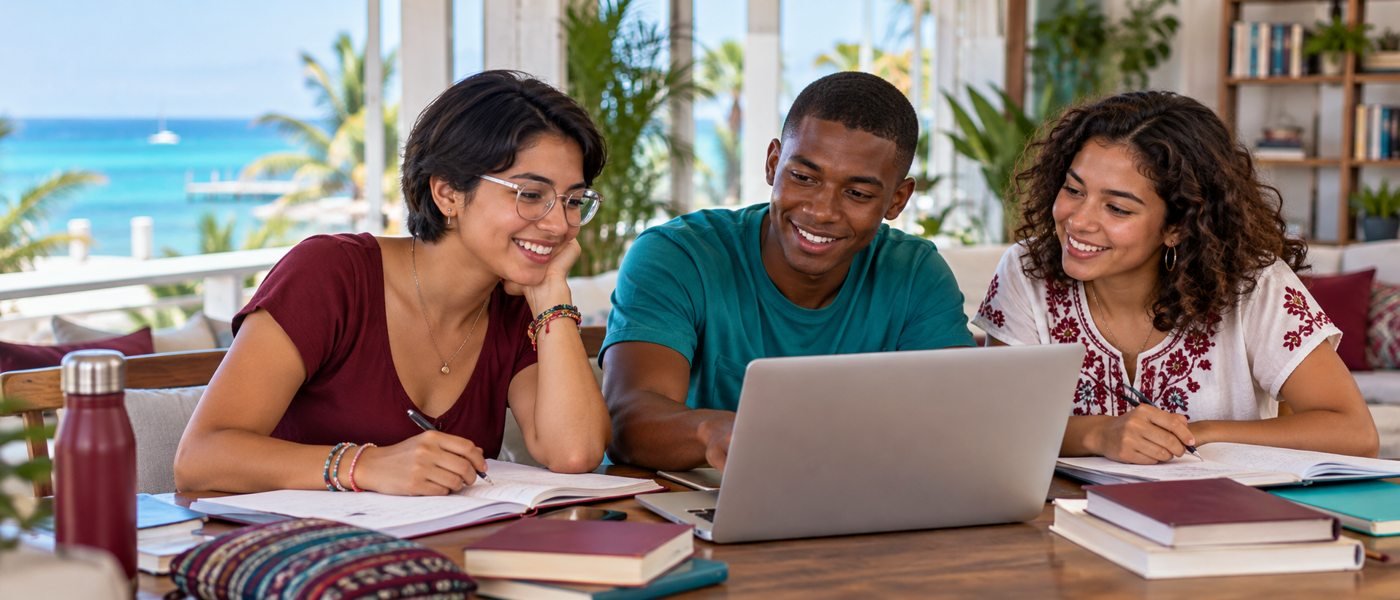 Estudiantes colaborando con herramientas digitales